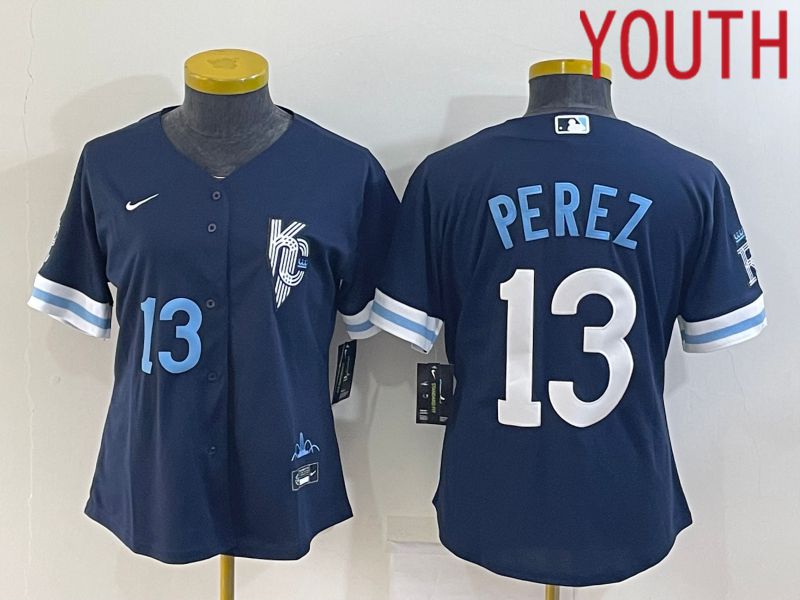 Youth Kansas City Royals #13 Perez Blue Game Nike 2022 MLB Jersey